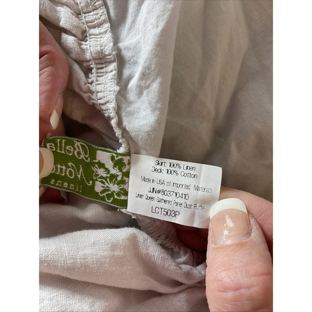 Bella Notte Grey / tan 100% linen Queen quilted coverlet/ bedspread + bed skirt